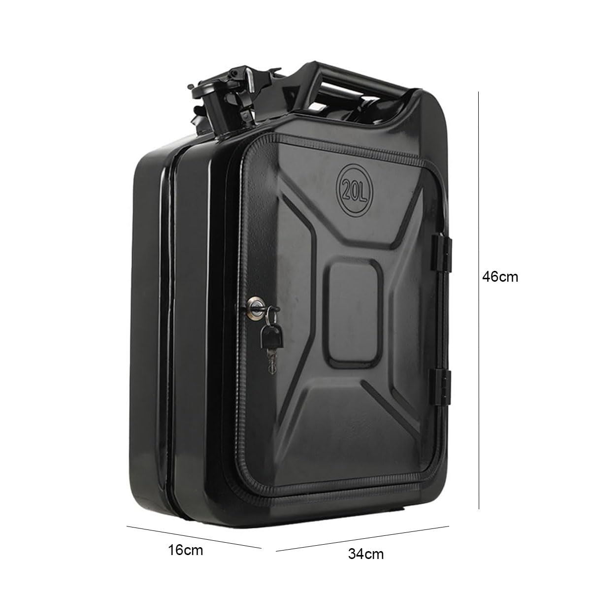 20L Kanister Bar, Männer, Abschließbare Minibar - Jerrycan 4 Fächern schwarzer Metall Mobile Bar Geburtstagsgeschenk für Männer, Abschließbarer Minibar - 34x46x16cm
