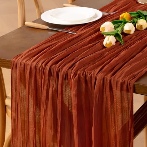 Jimtx Terracotta Cheesecloth Table Runner Boho Fall Gauze Table Runners