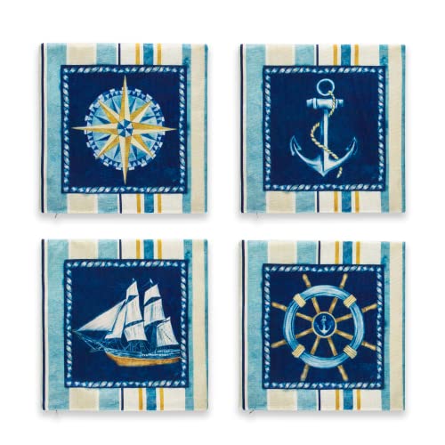 Arundeal 18" X 18" Decorative Square Throw Pillow Case Covers Set Of 4, Navy Ocean Beach Coastal Nautical Anchor Compass Sailboat #TOP1