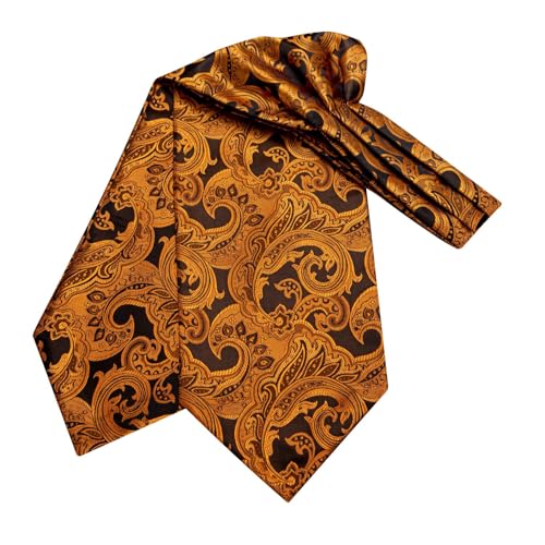 Image of Hi-Tie Silk Ascot for Men Self Tie Men's Cravat and Flower Lapel Pin Handkerchief Cufflinks Set for Wedding Party