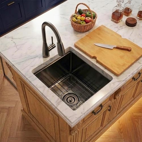Image of Black Bar Sink 17 inch X 17 inch,16 Gauge Stainless Steel Undermount Bar & Prep Sinks,Small Bar Sink /RV Sink /Camping Van Sink (Black, 17 X 17 inch)