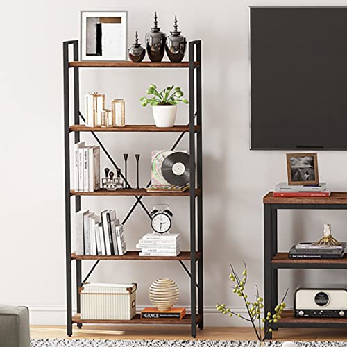 Bon Augure Industrial Bookshelf, Etagere Bookcases And Book Shelves 5 Tier, Rustic Wood And Metal Shelving Unit (Rustic Oak) #TOP6