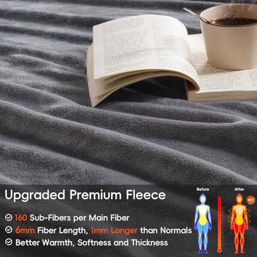 PHF Ultra Soft Fleece Blanket Double Size 150 x 200cm, No Shed No Pilling Luxury Plush Cozy Flannel 280GSM Lightweight Throw Blanket for Bed, Couch, Chair, Sofa Suitable for All Season, Grey - Image 5