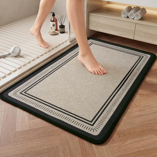 Quqei Thin Bathroom Rugs Fit Under Door Non Slip Bath Mat 16x24 Brown