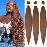 Pre stretched Braiding Hair 32 Inch Brown Braiding Hair Extensions Yaki Braids Hair Hot Water Setting Synthetic Hair Colored Braiding Hair Pre stretched Crochet Hair(32Inch,3 Packs,30#)