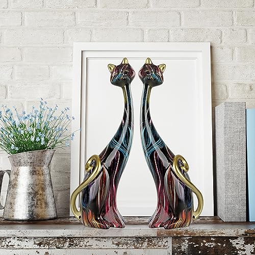 Masteymoh Medieval Cat Decor Set of 2 - Resin Cat Statue & Figurines, 9.6-Inch, Couple for Bookshelf & Desktop, Black - Image 2