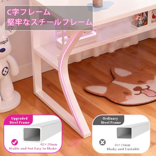 Aerlife パソコンデスク コンパクト 幅100cm 収納付き PCテーブル おしゃれ 多機能 テーブル 本棚付き ゲーミングデスク オフィス 机 仕事用 勉強机 組立簡単 シンプル 化粧台 木製 机 在宅勤務 作業 省スペース 日本語説明書付 (ホワイト) [2]