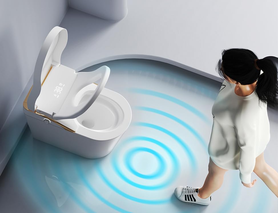 Inodoro Inteligente, Bidé, Descarga Automática, Sin Tanque, Asiento Calefactable, 17.5 Pulgadas, Control Remoto, Tapa Automática, Lavado con Agua Caliente, Secador de Aire Caliente, Desodorizador, Escudo de Espuma, Blanco miniatura 2