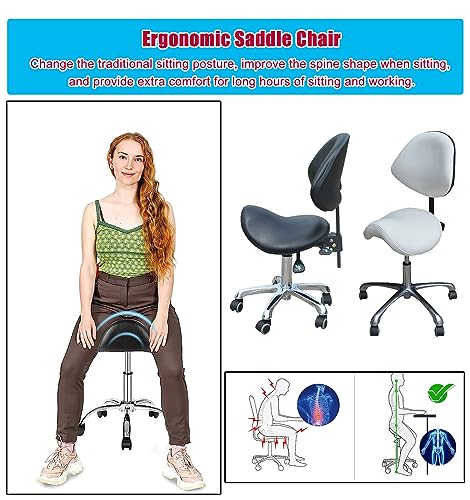 Tabouret ergonomique à roulettes bleu avec siège réglable - 4