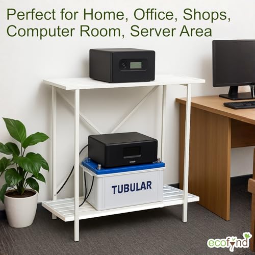 Image of ecofynd 2-Tier UPS Stand for Home and Office, Metal Inverter & Battery Stand, Heavy-Duty Holder for Industrial Use, Secure & Stable Single Battery Stand, Max Load 150KG, (White, IBS-PS041-WHT)