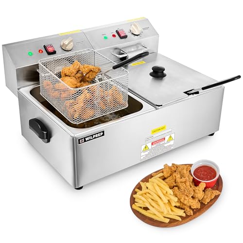 WILPREP 1600W Electric Deep Fryer, 20 lb. Commercial Deep Fryer with Dual Oil Tanks Baskets & Adjustable Temperature, Stainless Steel Electric Countertop Fryer with ETL & ETL Sanitation Certification