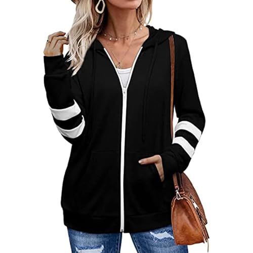Apooke Lässige Damen-Kapuzenpullover, langärmelig, einfarbig, leicht, Mantel für lockeres Sweatshirt mit Tasche, langärmeliges Mantel Cover