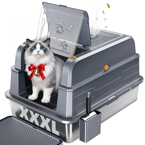 PetGenie 2025 XXXL Stainless Steel Cat Litter Box...