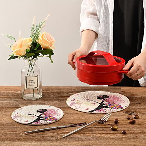 Ammao Fairy Elf Butterfly Girl Pot Holders Trivets Set 2Pcs Thread Weave Kitchen Potholders Heat Resistant Coasters Hot Dish Pan Pot Bowl Teapot Hot Pads Mats Cooking Baking Decor #TOP6
