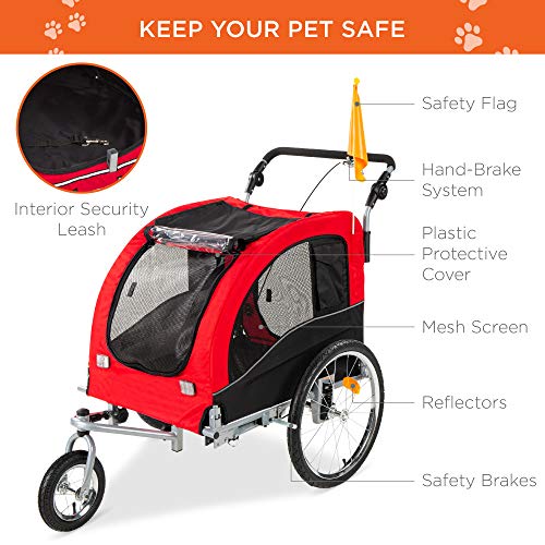 Best Choice Products 2-In-1 Dog Bike Trailer, Pet Stroller Bicycle Carrier W/Hitch, Suspension, Safety Flag And Reflectors, 66Lb Weight Capacity #TOP3