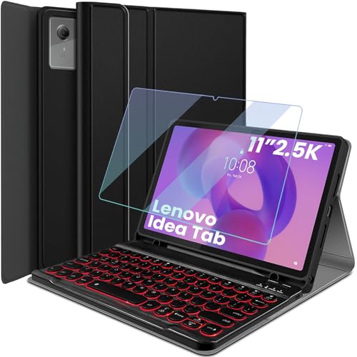Backlit Keyboard Case for Lenovo Idea Tab 11" 2025 (TB-336ZU/TB-336FU) with Screen Protector, Wineecy 7 Colors Light Detachable Wireless Keyboard PU Leather Folio Case for 11” Lenovo Idea Tab 2025