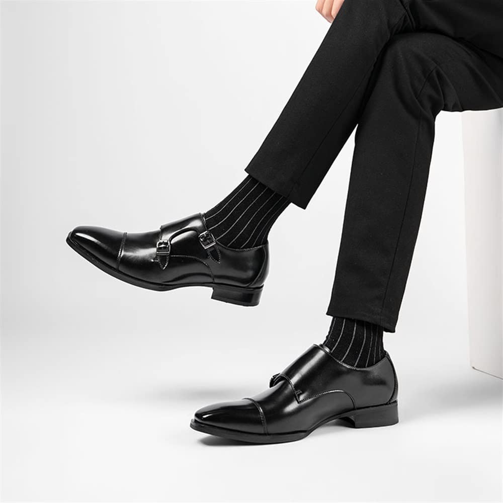 Scarpe da Uomo con Doppia Fibbia Monk Strap Monk in Pelle con Punta Liscia Scarpe Eleganti da Uomo in Pelle Oxford Formali da Lavoro Casual
