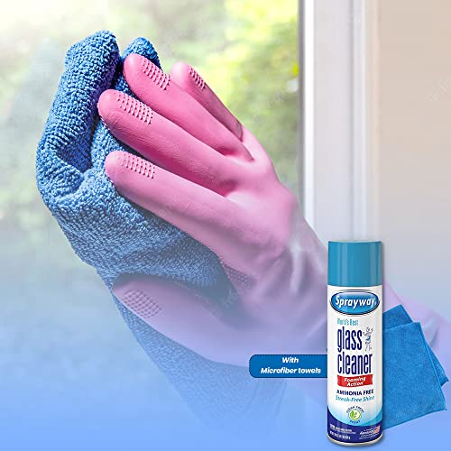 Sprayway, Glass Cleaner, Window Cleaner, Spray Foam With Bonus Nikcatcher 16X16" 400 Gsm Microfiber Cleaning Cloth Towel Rags (19 Oz Can.) (Color May Vary) #TOP1