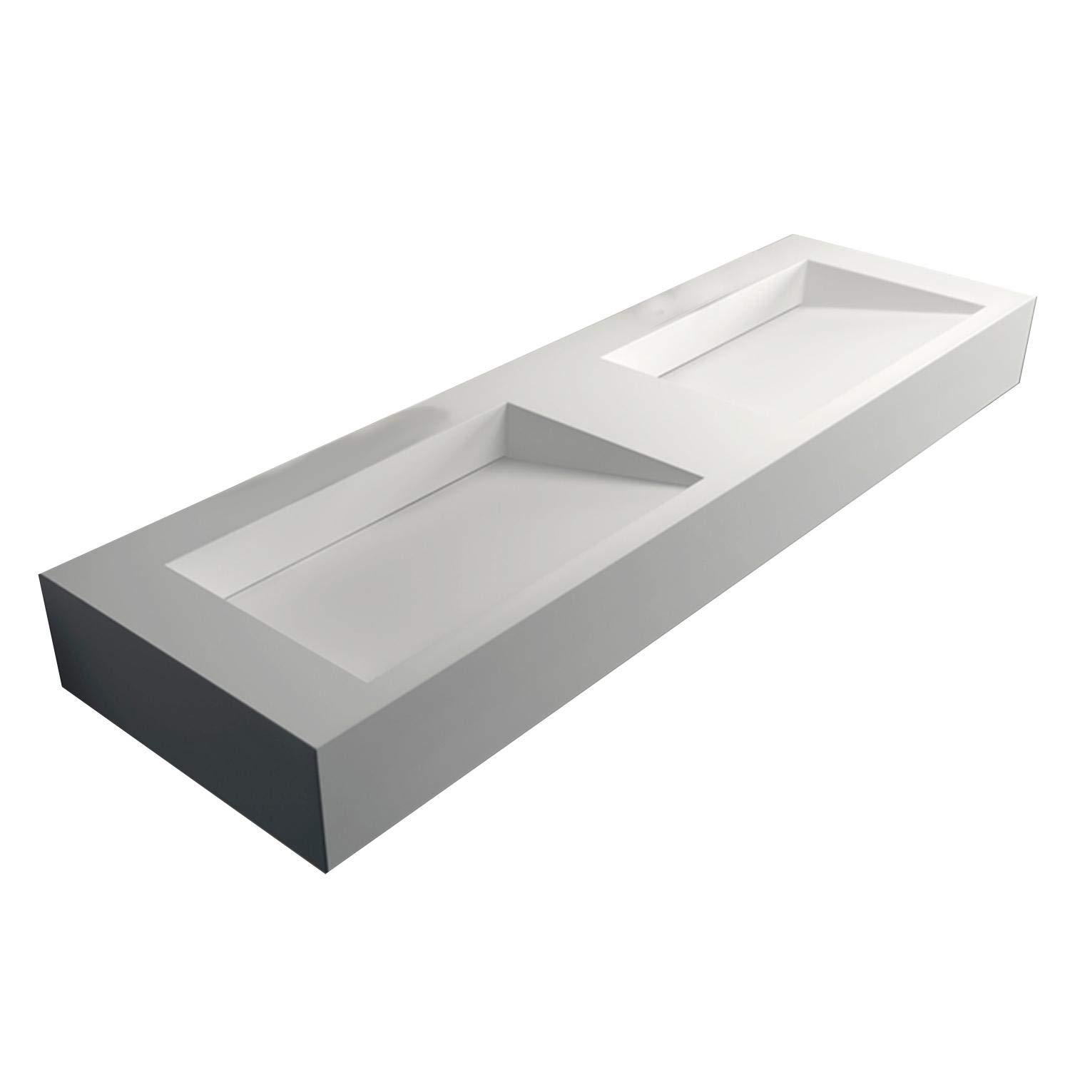 Double vasque à poser ou a suspendre TWG16, en solid surface - 153x45x15cm - couleur en option, Couleur:Blanc mat