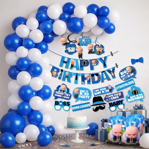 Image of Party Propz Baby Boss Theme Happy Birthday Decoration Kit -97 Pcs, Birthday Decoration Items with Return Gift Bags, Baby Boss Happy Birthday Banner, Boss Birthday Props for Boys & Girls (Cardstock)