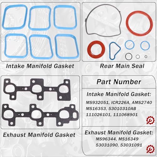 Image of AUCERAMIC HS26229PT MLS Cylinder Full Head Gasket Set Multiple Layers Steel Fit 2002-2005 Dodge RAM 1500 Jeep Liberty 2004-2005 Dodge Dakota Durango 2005 Grand Cherokee 3.7L CS26229 Vin K, Black
