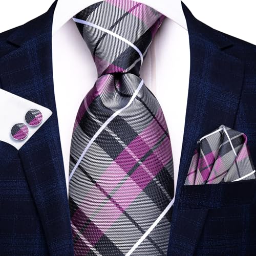 Image of Dubulle Mens Tie Set Solid Paisley Silk Striped Necktie for Men with Cufflinks Tie and Pocket Square