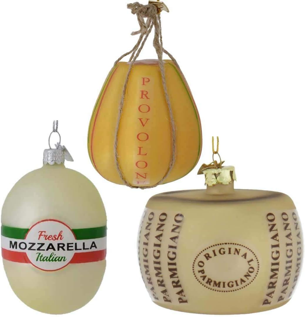 Kurt Adler Noble GEMS Glass Italian Cheese Ornament - 3 Assorted: PARMIGGIANO, PROVOLONE and MOZZERELLA