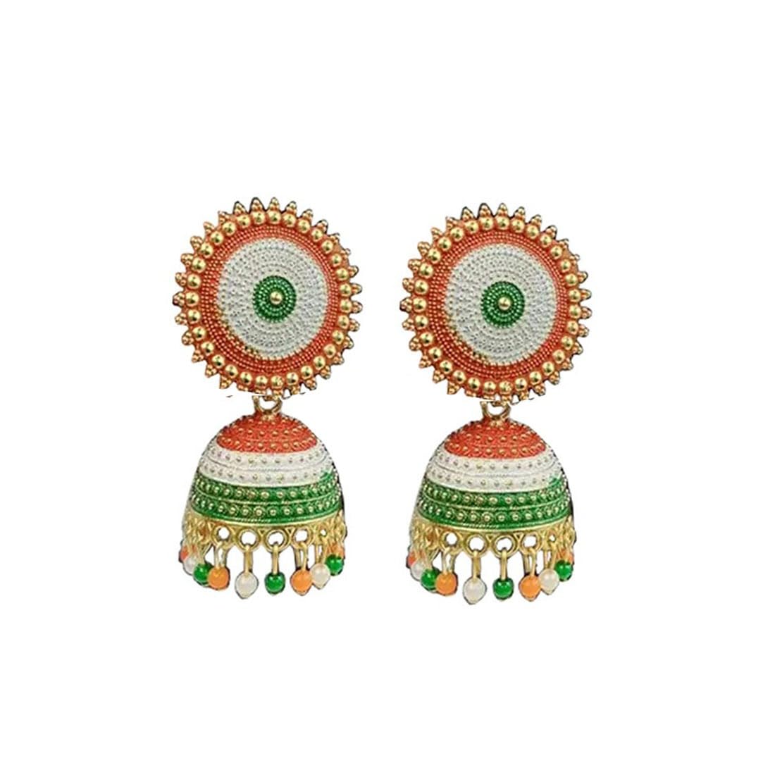 DENICRAAS Womens Traditional Metal Allow Earring Set | Tri Color Jhumka Earrings For Independence, Republic Day | White, Green, Orange | Jhumka Set For Girls (B0CT5KZRZ6) Amazon Price History, Amazon Price Tracker