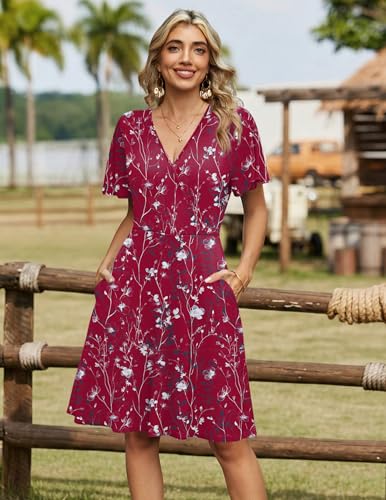 Image of Zeagoo Womens Summer Dresses Wrap V Neck Dress Floral A-Line Ruffle Sleeve Casual Sundress with Pockets 2026