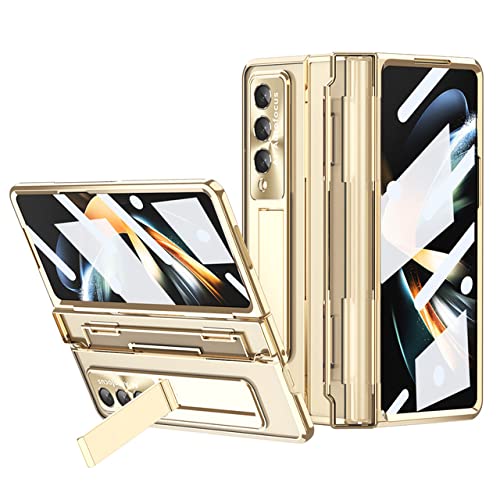 Coque Galaxy Z Fold 4 avec charnière transparente et protection écran en verre, couleur or