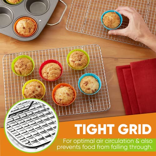 Image of Spring Chef 8.5 inch x 12 inch Stainless Steel Cooling Racks, Wire Rack for Baking Sheet - Fits Small Quarter Sheet Pan - Perfect for Cooking, Baking, Grilling, Smoking - Dishwasher Safe - Set of 2