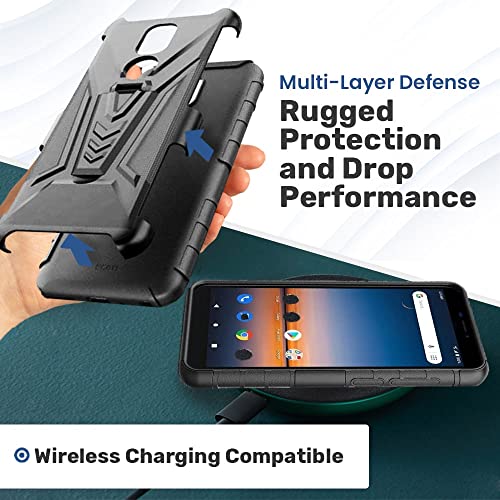 Rome Tech Belt Clip Holster Case For Cricket Icon 3 6.5" (2021) - Dual Layer Shockproof Cell Phone Cover With Kickstand - Heavy Duty Cricket Icon 3 Phone Case With Clip On - Black #TOP5