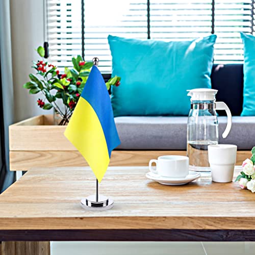 CaCaCook Ukrainian Table Flag 5.5 x 8.3 Inches Ukrainian Table Flag Ukrainian Flag Table Flag Ukraine with Stick and Base for Meeting Room in Home Office 14 x 21 cm - Image 3