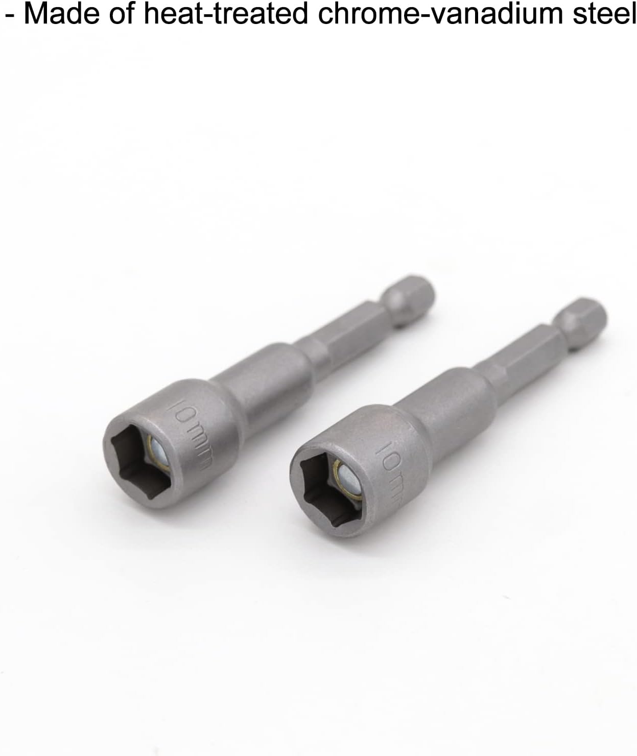 1/4" Hex Shank 10mm Magnetic Nut Driver Bit, Quick-Change Power Socket Adapter Drill Bits Metric, 65mm Length, 2pcs