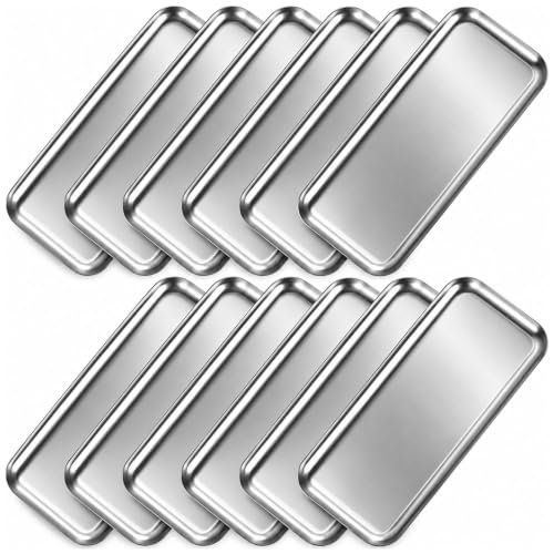 Vesici 12 Pcs 8.66 x 3.82 Inch Small Silver Tray Bulk Stainless Steel Tray