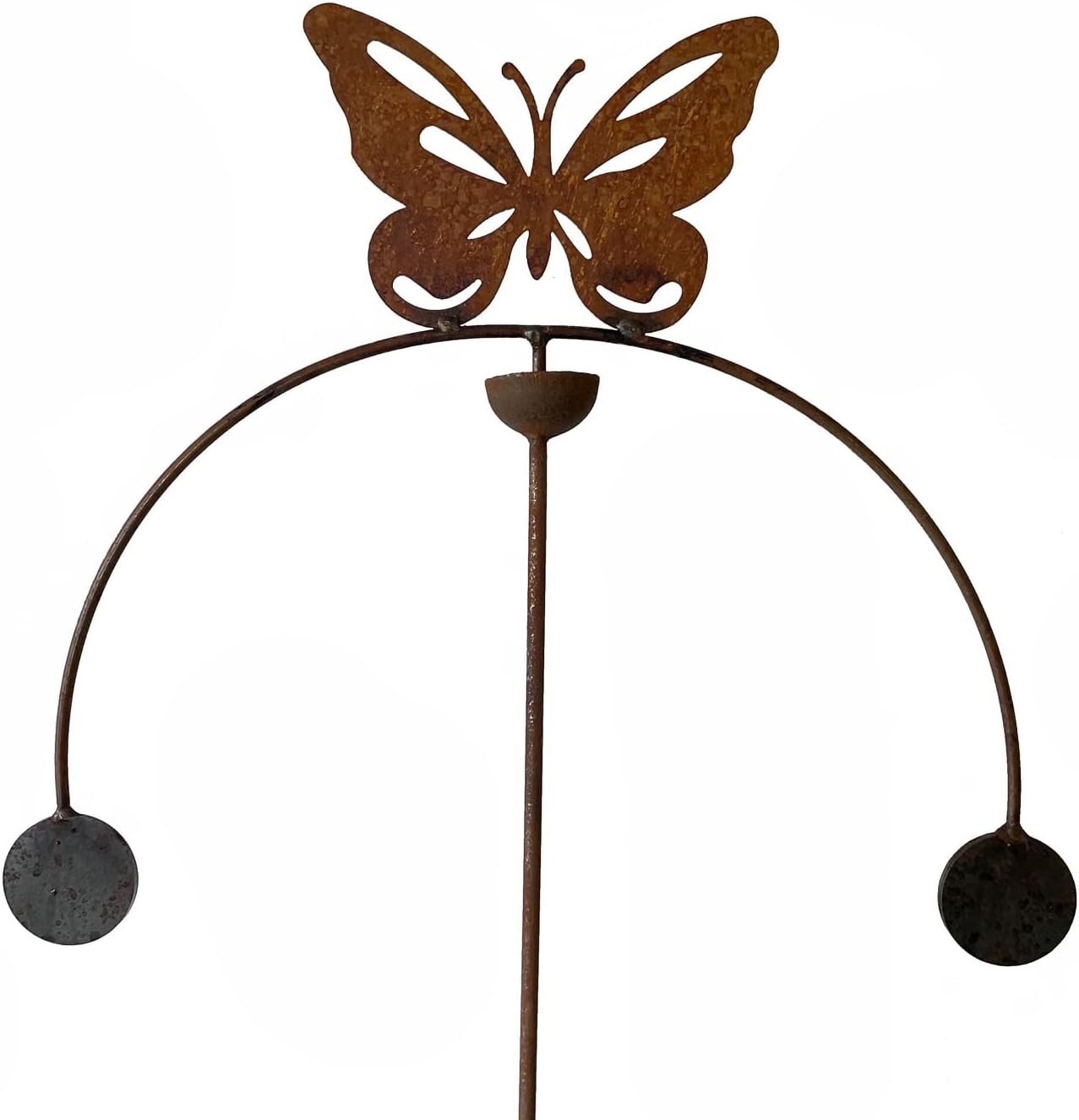 GAP GARDEN PRODUCTS - Solid Metal Rustic finish Garden Wind Spinner/Rocker with a Butterfly design. Double rocker (Bare metal and will rust natuarally)