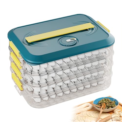 Dumplingslåda - stapelbar snacksbehållare med lock, 4 lager, kylskåpsorganisatör med timer, förvaring av kakor och dumplings, livsmedelsförvaring wonton, S