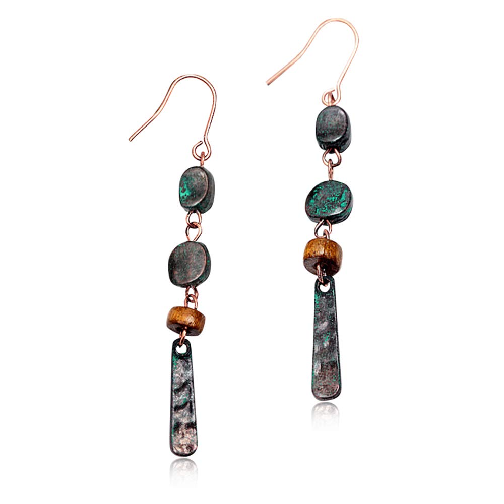 D.RosseBoho handmade Unique Vintage Long Dangle Earrings Statement Creative Round Wood Beads Ear Line for Women