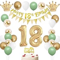 Decorazione 18anno Buon Compleanno Ragazza Ragazzo, Palloncini Verdi Oro con Striscione, Pompon, Torta