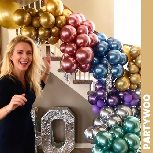Image of PartyWoo Metallic Balloons 66pcs 12 Inch Metallic Blue Silver Gold Purple Pink Green Rose Gold Latex Balloons for Baby Shower Wedding Engagement Unicorn Rainbow Birthday Party Decorations