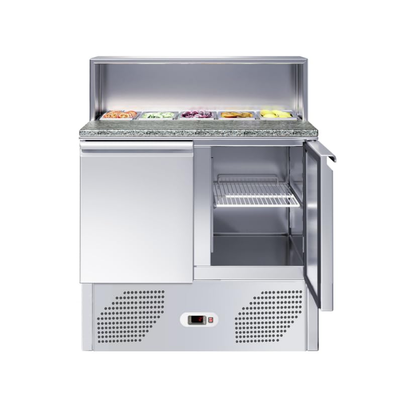 Table à Pizza Réfrigérée 2 Portes avec Saladette - Plan Granit - 240L - +2/+8°C - GN 1/1