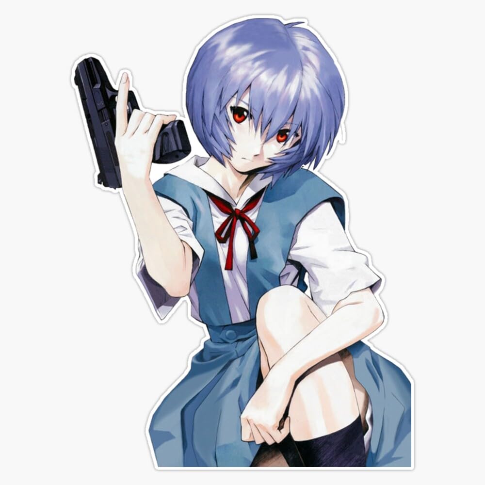 Rei Ayanami with A Gun Sticker Vinyl Waterproof Sticker Decal Car Laptop Wall Window Bumper Sticker 5"