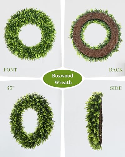 Image of DDHS 32 inch Boxwood Wreath, Artificial Large Summer Wreaths for Front Door with Yellow Cloth can DIY Shaped, Spring or Summer Wreaths for Hanging in the Shop, Farmhouse, Roof Green Wreath Decoration
