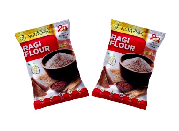 NUTRI TOKRI Ragi Whole Grain Flour 1Kg x Pack of 2 | Gluten Free Chakki Ground Nachni Atta | Soft Fluffy Rotis, Rich in Calcium, Protein & High Fibre | Cholesterol Free Finger Millet Flour - 2kg (B0CDLSMKFW) Amazon Price History, Amazon Price Tracker