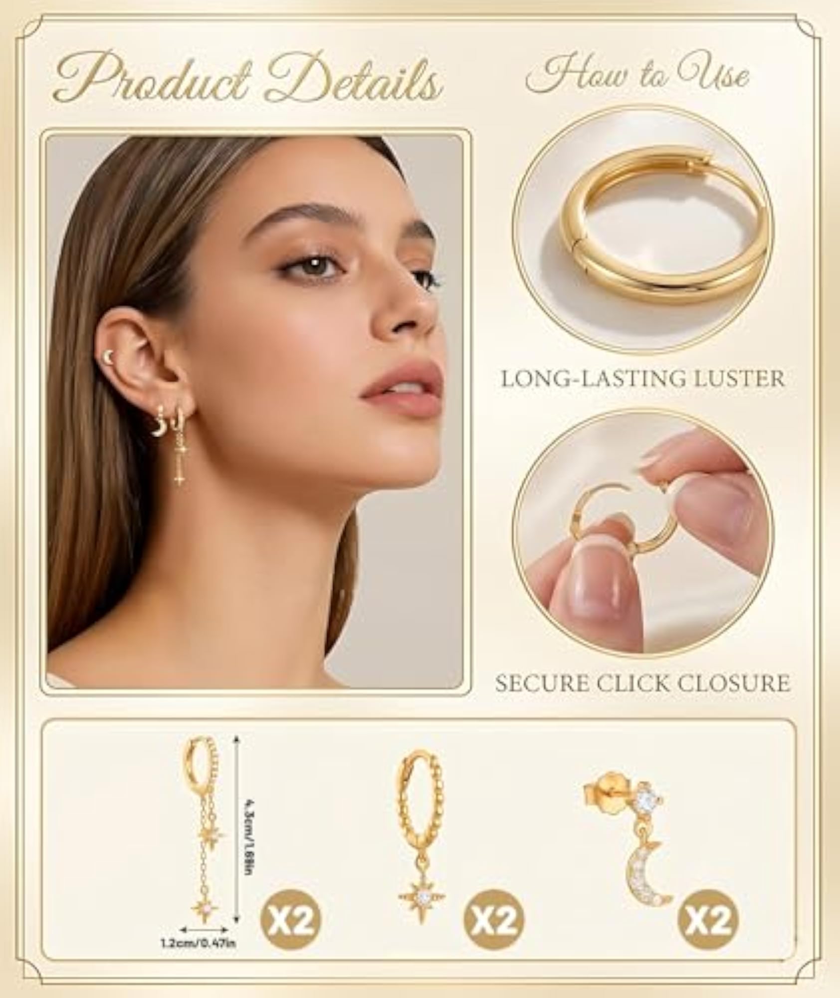 3 Pairs Helix Earrings Set for Women