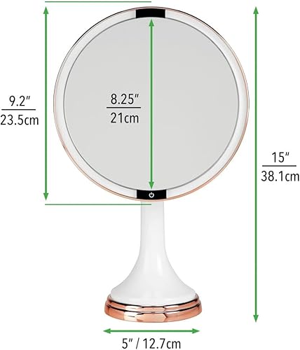 Miniatura 6 de mDesign Moderno espejo de tocador de baño con sensor de movimiento con luz LED, redondo grande de 8 pulgadas, aumento 3X, manos libres, recargable e