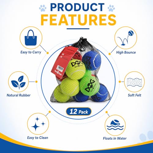 INSUM Tennis Balls for Dogs, 12 Pack Colorful Dog Toys Balls - Image 2