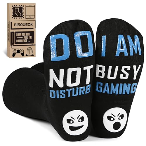 BISOUSOX Presentes divertidos de algodão meias homem engraçadas Gamer presentes 39-40 Do Not Disturb, I'm Gaming, 1 par azul, Tamanho único