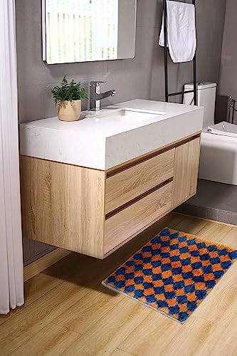 Urtlmaji Checkered Bath Mats For Bathroom Non Slip Farmhouse Bath Rug Absorbent Plush Moroccan Geometric Tribal Small Bathroom Mat Thick Shaggy Washable Floor Mats For Bathtub Sink Shower 16X24 Inch #TOP5