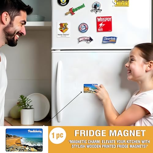 Image of Elegant Fridge Magnet with Themes |Rectangular Size Refrigerator Magnet with Magnetic Rubber Back | Pack of 1, 8.6cm X 5.4cm (Pondicherry - Design 1)